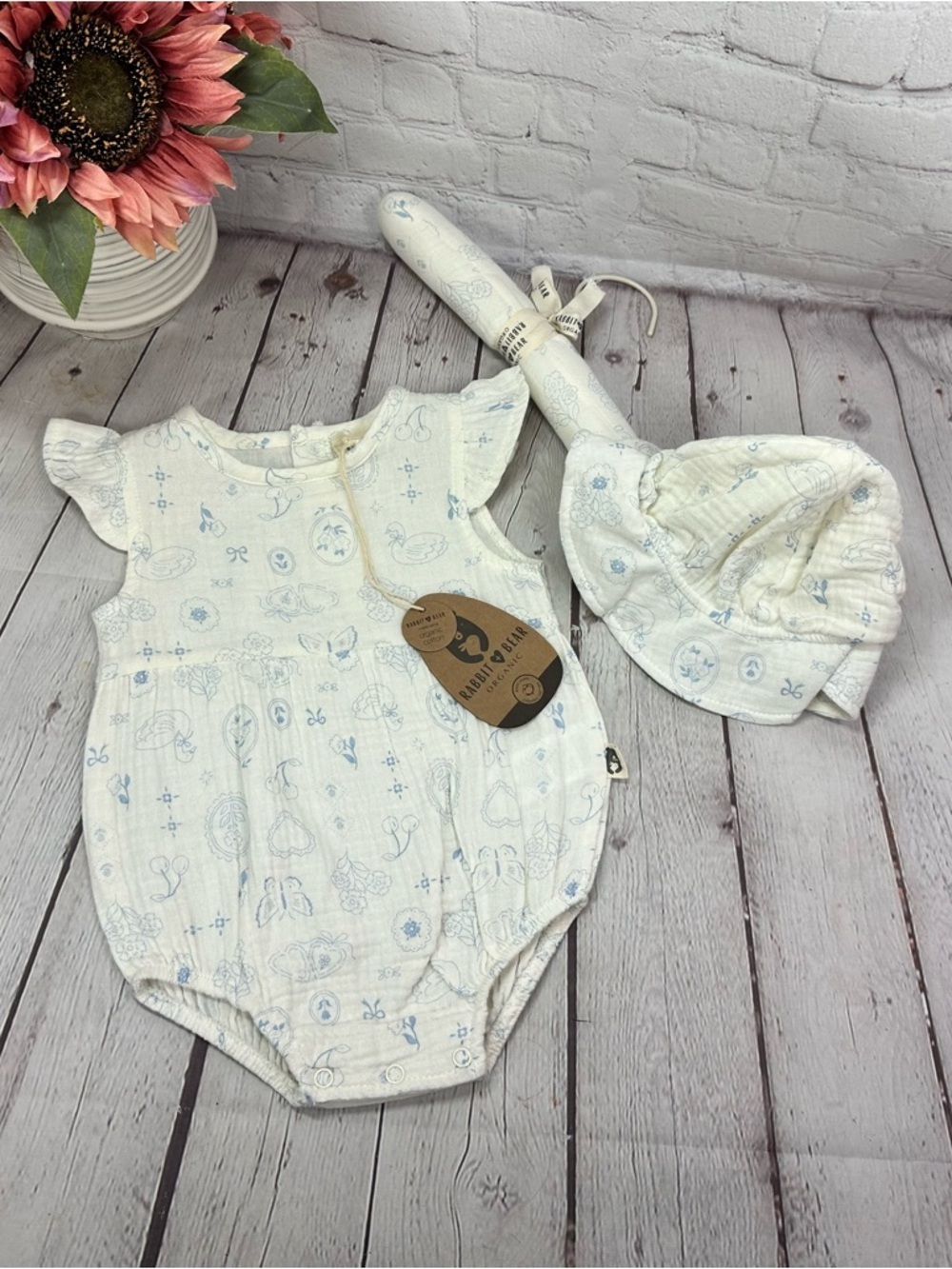 NWT rabbit & bear One-Piece romper cottagecore heart floral bows butterfly 3-6M